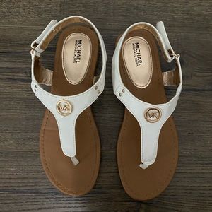 Micheal Kors White Sandals with Gold Emblem